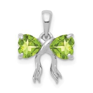 14k White Gold Polished Peridot August Birthstone Bow Ladies Charm Pendant